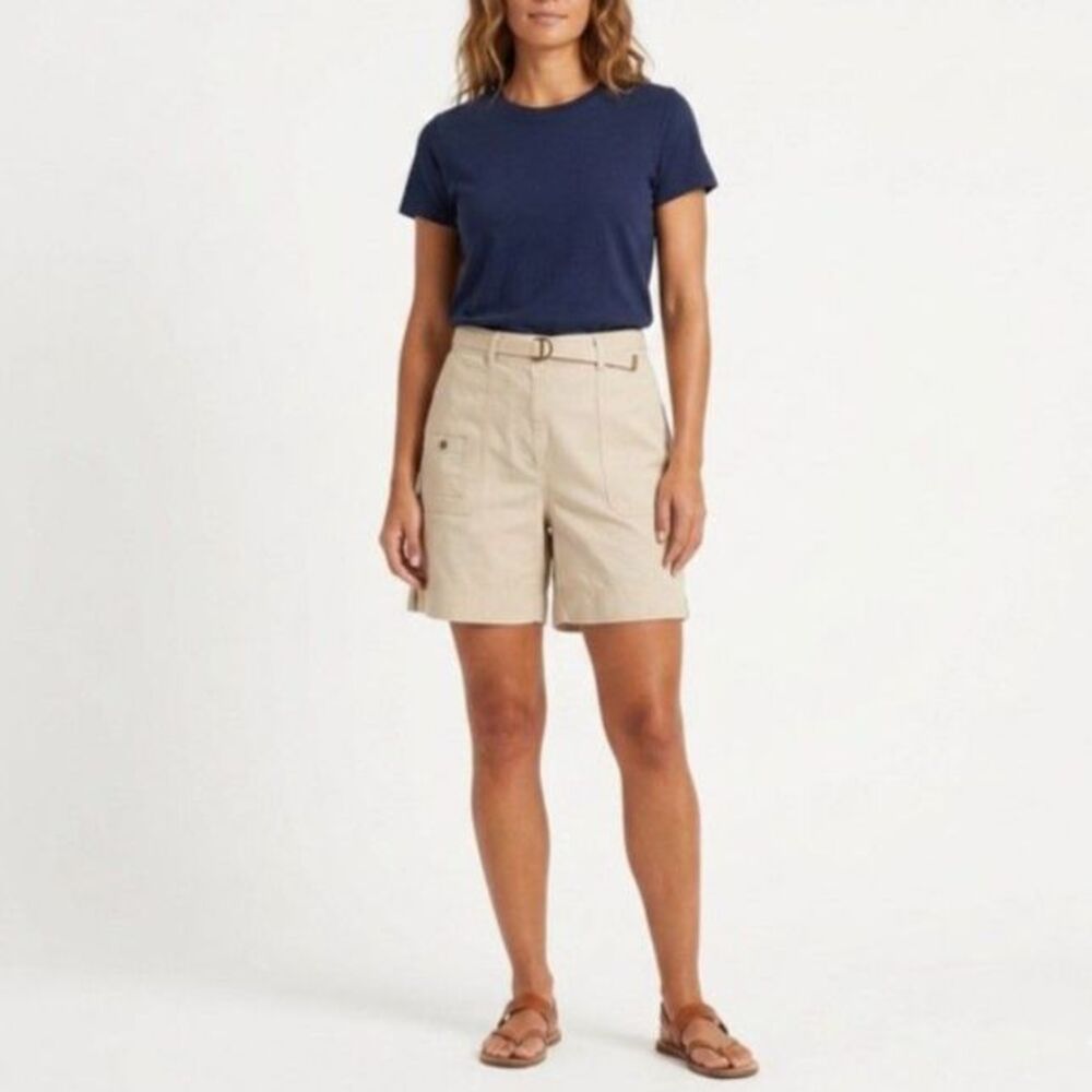 Lauren Ralph Lauren Womens Lt.Tan Canvas High Waist Belted Utility Shorts Sz 12